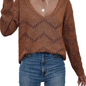 Elegant Brown V-Neck Sweater for Women
